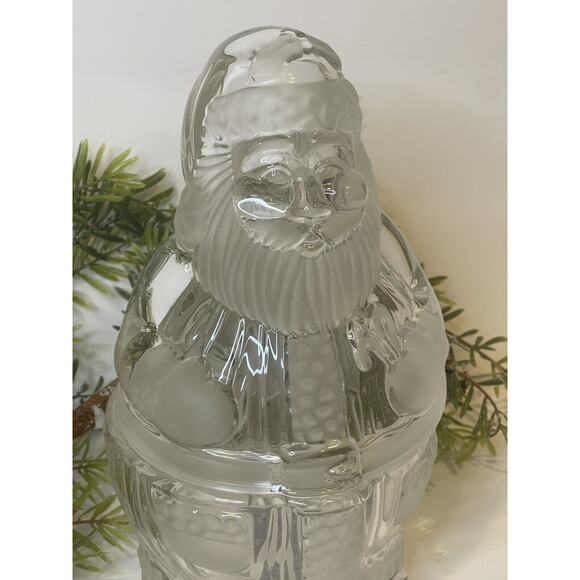 GORHAM Holiday Traditions Crystal Glass Santa Treat Jar 9 1/4" Made In Germany - Picture 4 of 8